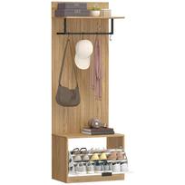 5-in-1 prieškambario baldai, koridoriaus drabužių kabykla, sulankstomas suoliukas batams, lentyna ir 4 kabliukai, 60x30x170cm, ąžuolas 60 x 30 x 170 cm