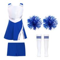 Girls Cheer Leader Helovino pasirodymas uniforminis kostiumas vidurinės mokyklos berankovių suknelių linksmybių apranga 13-14 Years mėlyna