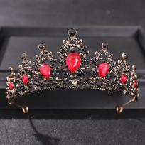 Barokinės senovinės raudonos krištolinės karūnos nuotakos tiara moterims vestuvėms Nauji elegantiški princesės galvos apdangalai plaukų papuošalų aksesuarai black