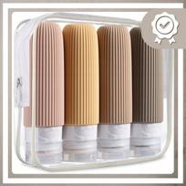 Silikoninės kelioninės buteliukų rinkinys 4x90ml su kosmetine