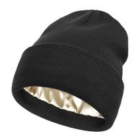 Unisex satino pamušalu antistatinė kepurė moterims, žieminė šilko pamušalas Slouchy šiltas rankogaliais Skullies lauko kepurė juoda