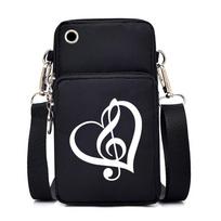 Mini Mobile Phone Bag Women Musical Symbols Messenger Bag Hanging Neck Coin Purse Vertical Handbag Fashion Small Crossbody Bag black