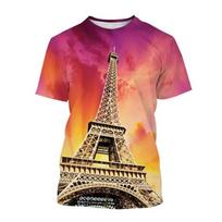 Paryžiaus Eifelio bokštas 3D spausdinimo marškinėliai Streetwear Vyrams Moterims Mada Per dydį apvalia kaklo iškirpte trumpomis rankovėmis T marškinėliai Viršutiniai drabužiai S beige