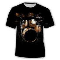 3D Spausdinti Būgnų Marškinėliai Vyrams Muzikos Instrumentų Raštas Trumpomis Rankovėmis Madingi Vasaros Hip-Hop Laisvi Gatvės Marškinėliai 3XL black