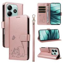 Magnetinis odinis piniginės tipo atverčiamas dėklas Xiaomi Redmi Note 8 8T 9 10 11 12 13 14 Pro 4G 5G | Katės ir drugelio įspaustas dizainas Redmi Note 13 5G