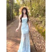 French Pure Desire Mesh Suspender Dress Female Spice Girl Lace Splicing High Waist Fishtail Medium and Long Skirt XL- (recommended 110-60kg)