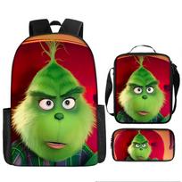 Green Hair Monster Grinch School Bag Campus 12345th and 6th Grade Backpack Lightweight Weight Loss Computer Bag Three-piece Set 15 backpack green