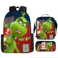 Green Hair Monster Grinch School Bag Campus 12345th and 6th Grade Backpack Lightweight Weight Loss Computer Bag Three-piece Set 15 backpack