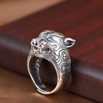 Vintage Pixiu Dragon Head Zodiac Ring - Stylish Open Index Finger Fashion Jewelry sidabras