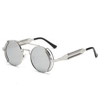1Pc Fashion Trendy Punk Steampunk Sunglasses Double Spring Sun Glasses Gothic Style Round Sunglasses Uv400 Protection Eyewear black
