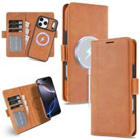 2-in-1 nuimamas odinis piniginės dėklas iPhone 17 16 15 14 13 12 Pro Max 17 Air 16e, magnetinis, prabangus, verslo, apsauginis dangtelis iPhone 15 Plus beige