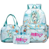 3 vnt./rinkinys Anime Hatsune Miku spausdintas kuprinė Rankinė Pieštukinė paaugliui Studentui Kuprinė Mokyklinė Moteriška Didelės talpos Vandeniui atsparus kelioninis krepšys