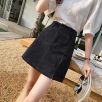 Women's Purple Corduroy Pencil Skirt - Hong Kong Style, High Waist, Slim Fit, A-Line, Hip-Hugging, Slit, for Spring & Autumn. 3XL (recommended 140-150 jin) black