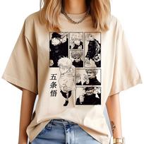 Jujutsu Kaisen Gojo viršutiniai marškinėliai Moteriški Retro Grunge Grafiniai gatvės stiliaus marškinėliai Kvėpuojantys Klasikiniai Grunge Vintage Universitetiniai Pasteliniai 2XL beige