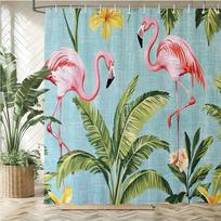 Šiaurės šalių augalų flamingo stiliaus audinio dušo užuolaida vonios kambariui, gėlių ir paukščių stiliaus namų dekoravimo užuolaida su kabliukais W120XH180cm