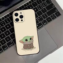 Mielas animacinis kūdikis Y-Yoda telefono dėklas, skirtas iPhone 17, 16, 15, 14, 13, 12, 11 Plus, Pro Max, minkštas juodas dangtelis iPhone14Plus beige