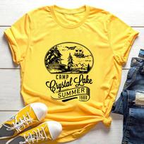 Vintažiniai Stovyklos Crystal Lake Marškinėliai Siaubo Filmai Retro Marškinėliai Helovino Marškinėliai Gotikiniai Marškinėliai Unisex Vasariniai Trumpomis Rankovėmis Laisvalaikio Viršutiniai Drabužiai 3XL yellow