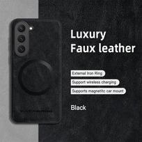 Skirta Samsung Galaxy S23 S23 Plus S23 Ultra S23 FE PU Odos Magnetinis Žiedas Minkštas Kraštas Apsaugantis Nuo Kritimo Apsaugantis Nuo Pirštų Atspaudų Telefono Dėklas For Galaxy S23 black