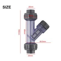 20 63mm Y formos filtras Skaidrus PVC Y formos filtras Lengvas montavimas Pašalina nešvarumus ir šiukšles Tvirtas ir patikimas gray