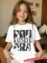 KATSEYE Mielas Muzikinis Vaikų Marškinėlis Y2K Gatvės Trumpomis Rankovėmis Grafinis Viršus Vasaros Kasdieniniai Laisvalaikio Drabužiai Berniukams Mergaitėms Jaunimui 130 white