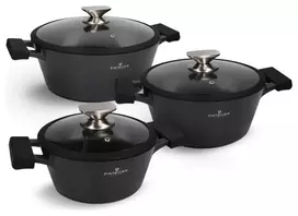 Zwieger Black Stone 6 dalių puodų rinkinys su dangčiais, kaltas aliuminis, tinka indukcijai, juodas