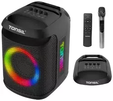 Tonsil Party Dance 800 nešiojamas Bluetooth vakarėlių garsiakalbis su karaoke, disko LED, 80W RMS, 2x8 inch žemų dažnių garsiakalbiais, juodas