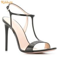 Juodos baltos nuogos T-dirželiu su sagtimi basutės Stileto kulniuku Atviru pirštu Aukštakulniai Seksualios moteriškos basutės Slingback Vasaros avalynė 46 white