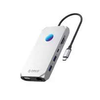ORICO XCR 12-in-1 USB-C Docking Station su RGB, 3x USB-A 3.1, 1x USB-A 2.0, 1x USB-C PD 100W, 1x USB-C 3.1, 1x HDMI 1.4 4K 30Hz, 1x VGA 1080p, 1x microSD/SD 3.0, 1x RJ45 Gigabit Ethernet, 1x Audio CTIA 3.5mm - Sidabrinis