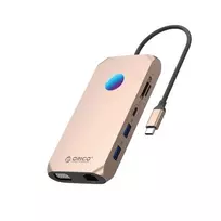 ORICO XCR 12-in-1 USB-C Docking Station su RGB, 2x USB-A 3.1, 1x USB-A 2.0, 1x USB-C PD 100W, 1x USB-C 3.1, 2x HDMI 2.0 4K 60Hz, 1x VGA 1080p, microSD/SD 3.0, RJ45 Gigabit Ethernet, 3.5mm Audio CTIA – Rose Gold