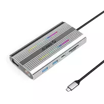 ORICO XCR 12-in-1 USB-C Docking Station su RGB, 3x USB-A, USB-C PD 100W, HDMI 4K, VGA, RJ45 Gigabit, SD/microSD kortelių skaitytuvu - sidabrinė