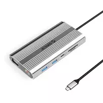 ORICO XDR 12-in-1 USB-C Docking Station su 4K HDMI, VGA, Gigabit Ethernet, 100W PD, SD/MicroSD kortelių skaitytuvu - sidabrinė