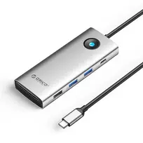 ORICO PW11 USB-C 8-in-1 Docking Station, 2x USB-A 3.0, 1x USB-A 2.0, 1x USB-C 3.0, 1x USB-C PD 100W, 1x HDMI 4K 60Hz, 1x VGA 1080P 60Hz, 1x RJ45 Gigabit Ethernet, sidabrinė