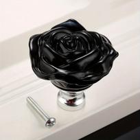 50mm Spalvingas Krištalinis Stiklinis Rožės Rankenėlė Vienos Skylės Spintos Komodos Stalčiaus Virtuvės Vyno Spintos Traukikliai Baldų Aksesuarai (black,1pc) juoda