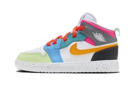Jordan Air Jordan 1 Mid Alt SE Atsparūs trinčiai Kvėpuojantys Aukštakulniai Vaikų Krepšinio Batai Mėlyni Oranžiniai FJ3462-100 31 gray
