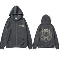 French Metal Band Gojira Skeleton Zipper Hoodie Men Women Vintage Zip Up Jacket Coat Male Casual Oversized Fleece Cotton Hoodies 2XL tamsiai pilka spalva