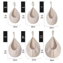 Rankų darbo medvilnės virvės sieninis krepšys – Daržovių ir vaisių laikymo tinklas White Hooks (3 pcs) gray