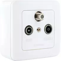 Schwaiger SAT 2,5 dB vieno atšako sieninis lizdas, 3 išėjimai, F jungtis, IEC TV/radijas, įleidžiamas, baltas