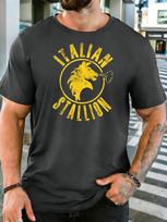 Unisex Vintage Cotton Tee Italian Stallion Worn Horse Circle Graphic Short Sleeve Tshirt For Boxing Fans Daily Casual Street Top S black