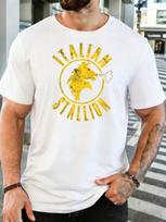 Unisex Vintage Cotton Tee Italian Stallion Worn Horse Circle Graphic Short Sleeve Tshirt For Boxing Fans Daily Casual Street Top XL yellow