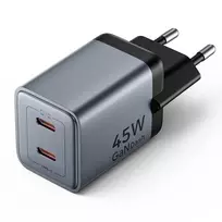 VENTION GaN 90W dviejų USB-C prieigų sieninis įkroviklis (45W+45W) - juodos spalvos