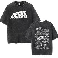 Vintažiniai skalbti didelio dydžio Arctic Monkeys albumo spaudinio marškinėliai Retro roko muzika trumpomis rankovėmis laisvi gatvės drabužiai kasdieniai viršutiniai drabužiai vyrams moterims kasdieniam dėvėjimui XXXL ruda