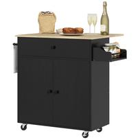 Kitchen Island with Drop-Leaf 2 Doors Drawer Spice Rack Towel Rail and Adjustable Shelf 106x42x87 cm Black and Oak 106 x 42 x 87 cm