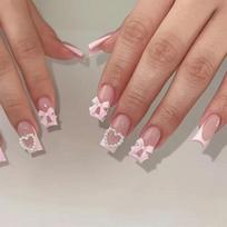 24Pcs Medium Square French Press On Nails 3D Flower Crocodile Pattern Detachable Full Cover Fake Nail Tips gray