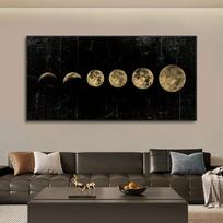 Sienos menas Mėnulio fazės Auksiniai Juodi Plakatai Estetiški Drobės meno spaudiniai Abstrakcionistinis paveikslas Sienos paveikslas svetainei Namų dekoravimui 70X140CM No Framed