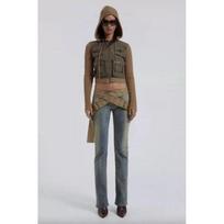 RogueWave Spicy Girl Retro Fashion Woven Canvas Thick Belt Decorated Low-Rise Leg-Enhancing Denim Pants S mėlyna