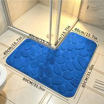 Ultra-Soft Bath Mat, L-Shaped Pebble Bath Mat, Soft and Comfortable Carpet,  Suitable for Shower Mat, Bathroom Accessories, 80*80cm mėlyna