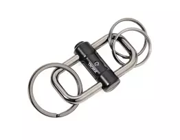 TROIKA 2-WAY KEY greitai atsegamas raktų pakabukas, matinis juodas lieto metalo, su nuimamu skeltuku (KR22-09/BK)