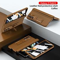 Galaxy Z Fold8 Ultra Case With Pen Slot Stand Cover Fold7/6/5 Full Protection PCLeather Hybrid Shell Samsung Z Fold6 gray