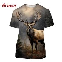 Vasaros Viršutiniai Drabužiai Vyrams Briedis Briedis Elnias Medžioklė Camouflage 3D Visas Atspaudas Oversized Trumpomis Rankovėmis T-shirt Šaunūs Drabužiai Viršutiniai Drabužiai L gray