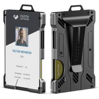 Piniginės vyrams Plonas aliuminio metalinis pinigų segtukas su 1 skaidriu langu ID kortelių laikiklis RFID blokavimas, telpa 15 kortelių grynųjų pinigų segtukas Itin plona minimalistinė piniginė juoda